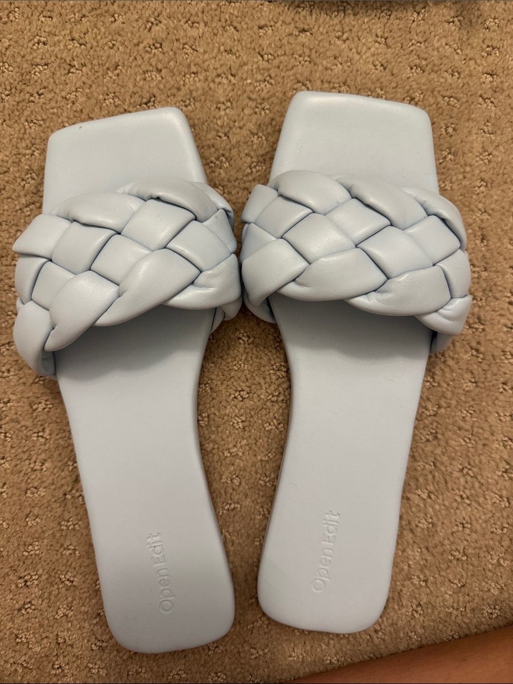 Open Edit Braided Slide Sandals in Pale Blue